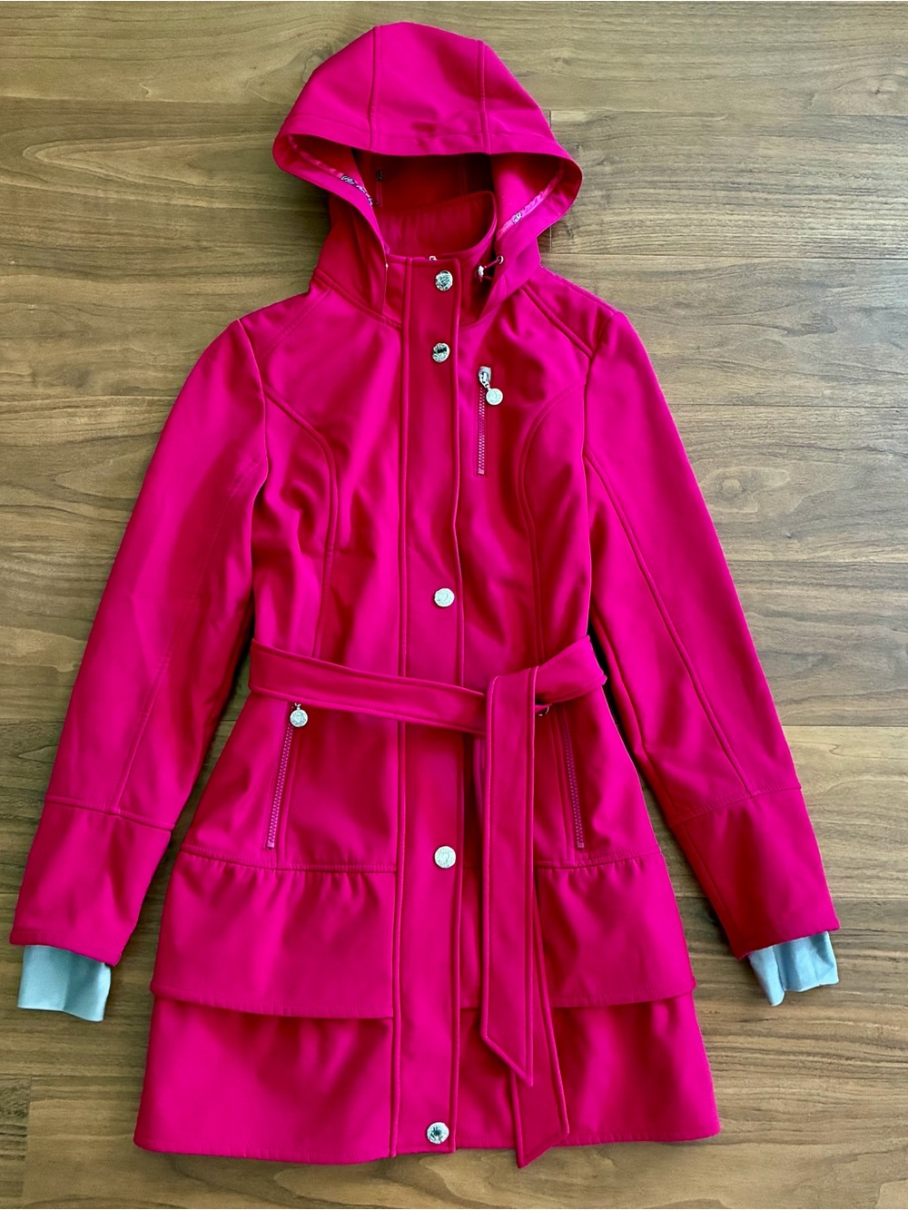 Betsey Johnson Belted Hooded Soft Shell Coat Pink Medium